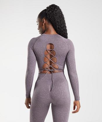 Gymshark Adapt Animal Seamless Lace Up Back Ženske Ošišane Majice Ljubičaste | HR 3703NWY